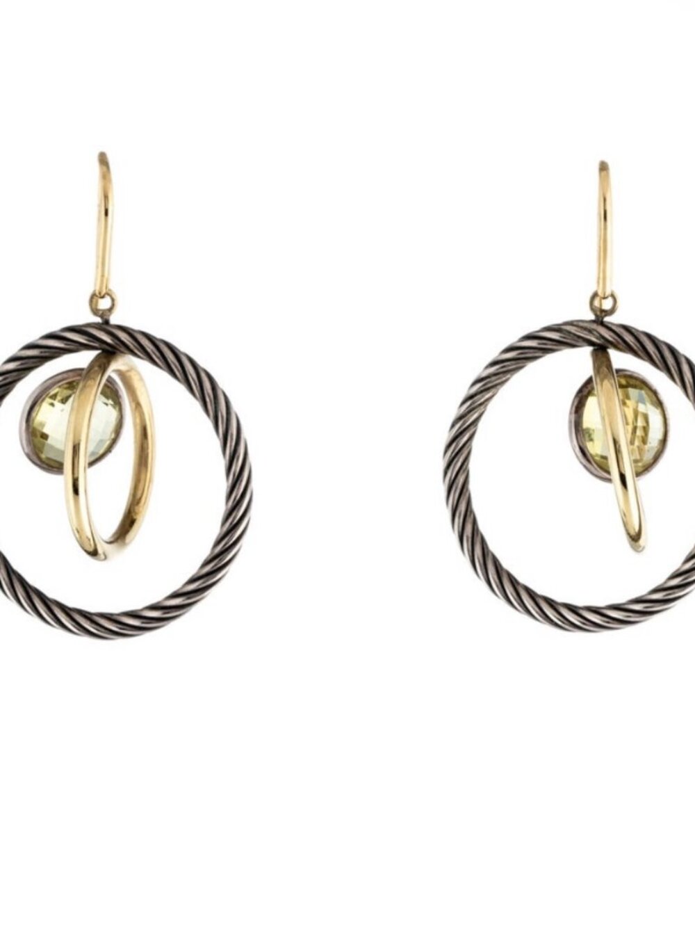 DAVID YURMAN STERLING SILVER 925 & 18K YELLOW GOLD QUARTZ MOBILE DROP EARRING